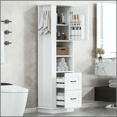Tall Storage Cabinet with Drawers and Side Hook