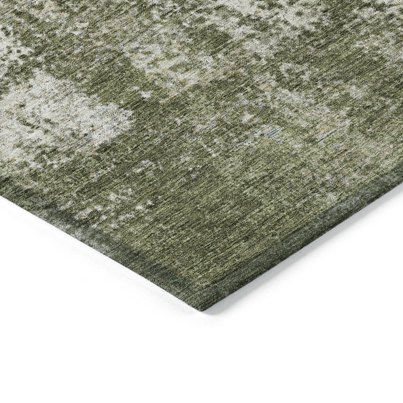 Tapis extérieur lavable abstrait vert olive et ivoire 10 pi x 14 pi