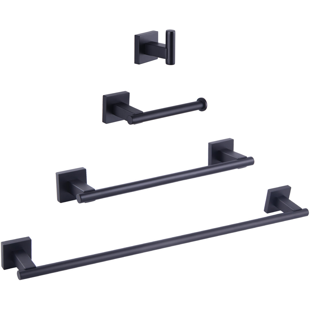 4 - Piece Bathroom Hardware Set AngleSimple Finish: Matte Black