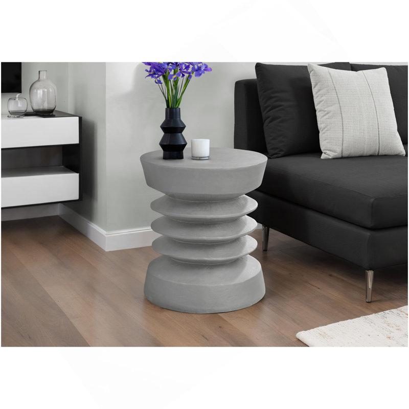 Table d'appoint, H 25 po, intérieur ou extérieur, table d'appoint, bout, chambre à coucher, salon, table de chevet, rond, gris, contemporain, moderne