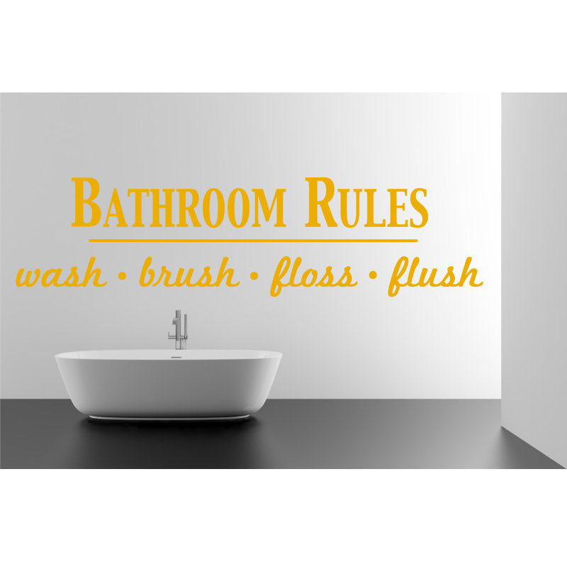 Décalcomanie murale règles de salle de bain, Jaune signalisation, H 9 po x l 36 po x P 0,01 po