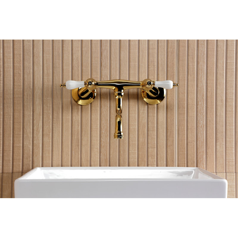 Kingston Brass Kingston Two-Handle 2-Hole Wall Mount Bathroom Faucet, Polished Brass