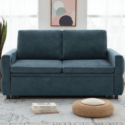 Causeuse convertible de 62,75 po, dossier réglable à 3 positions et ports USB intégrés, canapé-lit en tissu d'ameublement en chenille pour salon, appartement et chambre d'amis