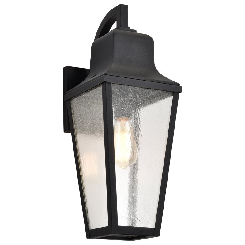 Eukleides - 1 Light Large Wall Lantern - Matte Black with Clear Seeded Glass, 21" H x 7.63" W x 11" D