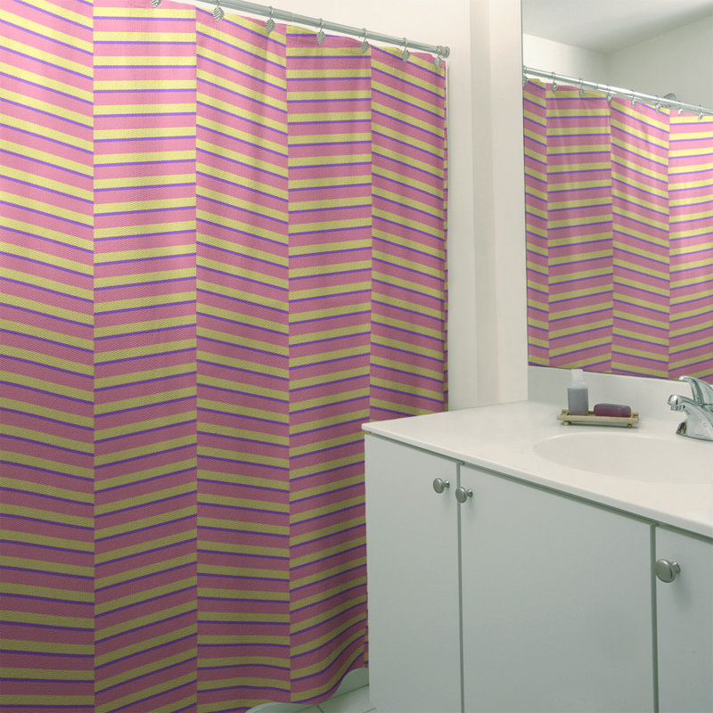 Rideau de douche simple à rayures rompues, Rose / Mauve / Jaune