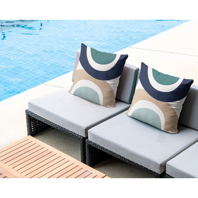 Jeté carré en polyester / mélange de polyester intérieur / extérieur, L 17 po x H 17 po, Émeraude / bleu marine / beige