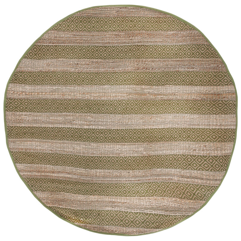 Sottile Geometric Flatweave Green/Natural Area Rug, Round 7'