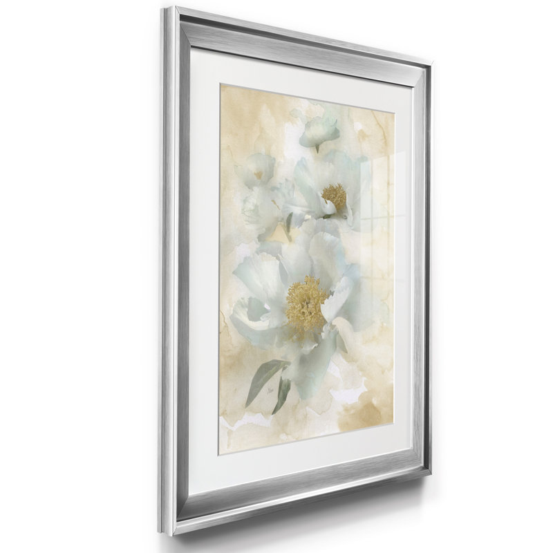 " Soft Peonies II ", 24" H x 18" W x 1.5" D, Silver Framed