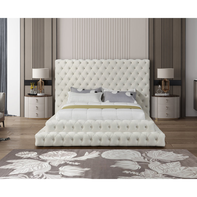 Lit en velours Dymphia Revel, Grand, Velours crème