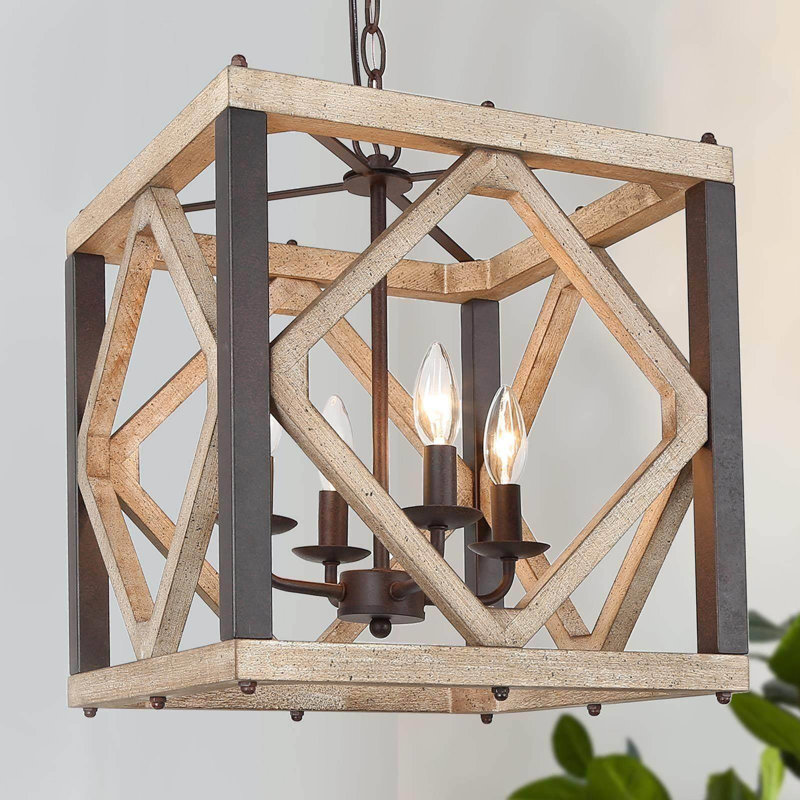 Marcus 4-Light Dimmable Square Unique Dining Room Chandelier, Brown/Rusty