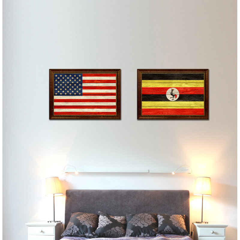 «Ouganda Country Flag», peinture sur toile encadrée, H 15 po x l 21 po x P 1 po, Brun