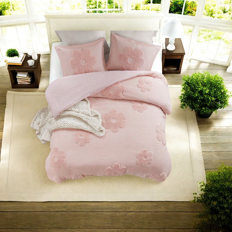 Ensembles de literie en chenille à motif floral réversible, rose, grand, douillet