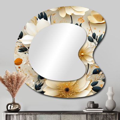 Doux pastels fleuris décoratifs II - Boho métal Art Decor - miroir mural bohème asymétrique