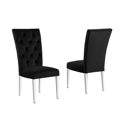 Lot de 2 chaises de salle à manger modernes, dossier rembourré en velours noir, pieds en acier inoxydable, forme rectangulaire, pour la salle à manger et