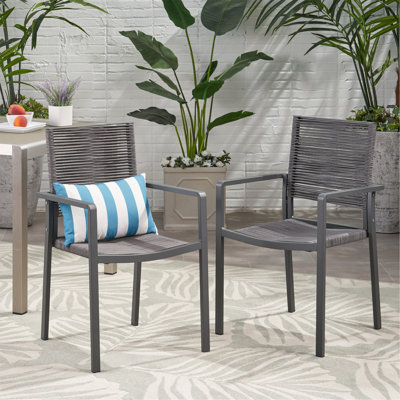 Outdoor Modern Aluminum Dining Chair With Rope Seat (Set Of 2), Gray And Dark Gray