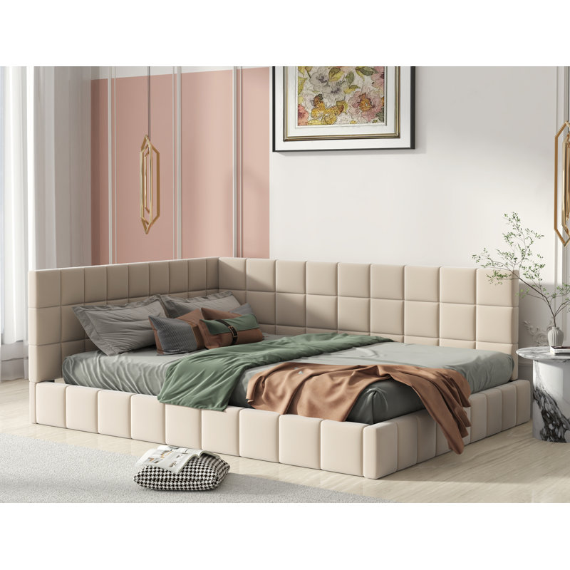 Lit plateforme tapissier Bowdoin, Beige
