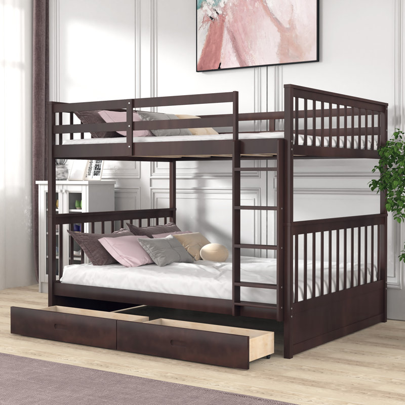 Felske Kids Bunk Bed with Drawers, Espresso,  Full over Full