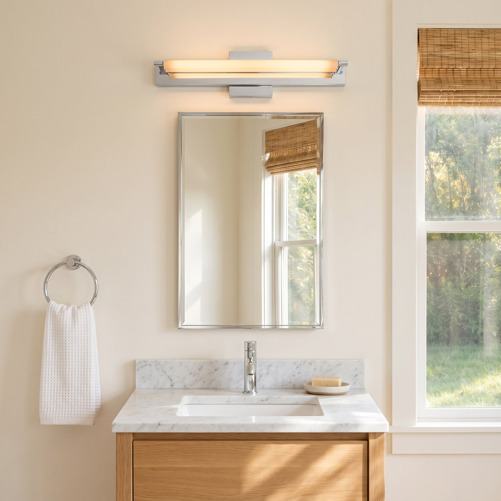 Delica Single Light Dimmable LED Flush Mounted Sconce, 4.75" H x 20.25" W x 6" D, Polished Chrome