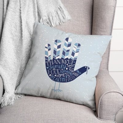  Blue Turkey Hand Throw Pillow