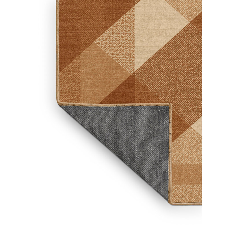 Soft Plush Eakes Traditional Plaid Area Rug in Brown – LightBrown Binding, 4' Round