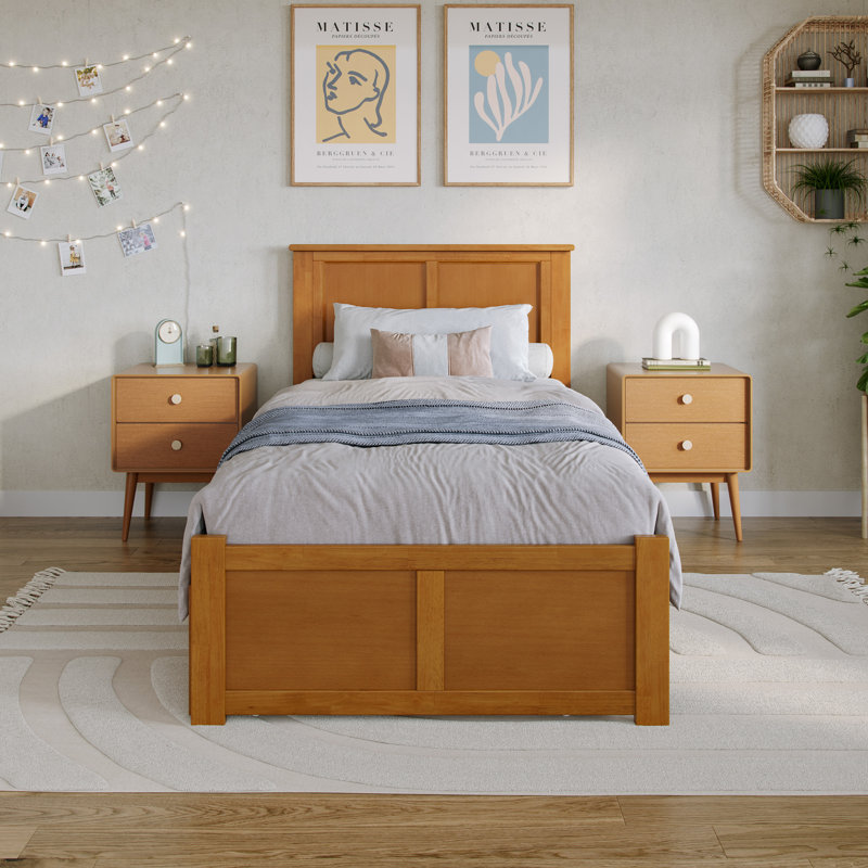 Madison Solid Wood Platform Bed with Panel Footboard and Storage Drawers, Extra-long Twin