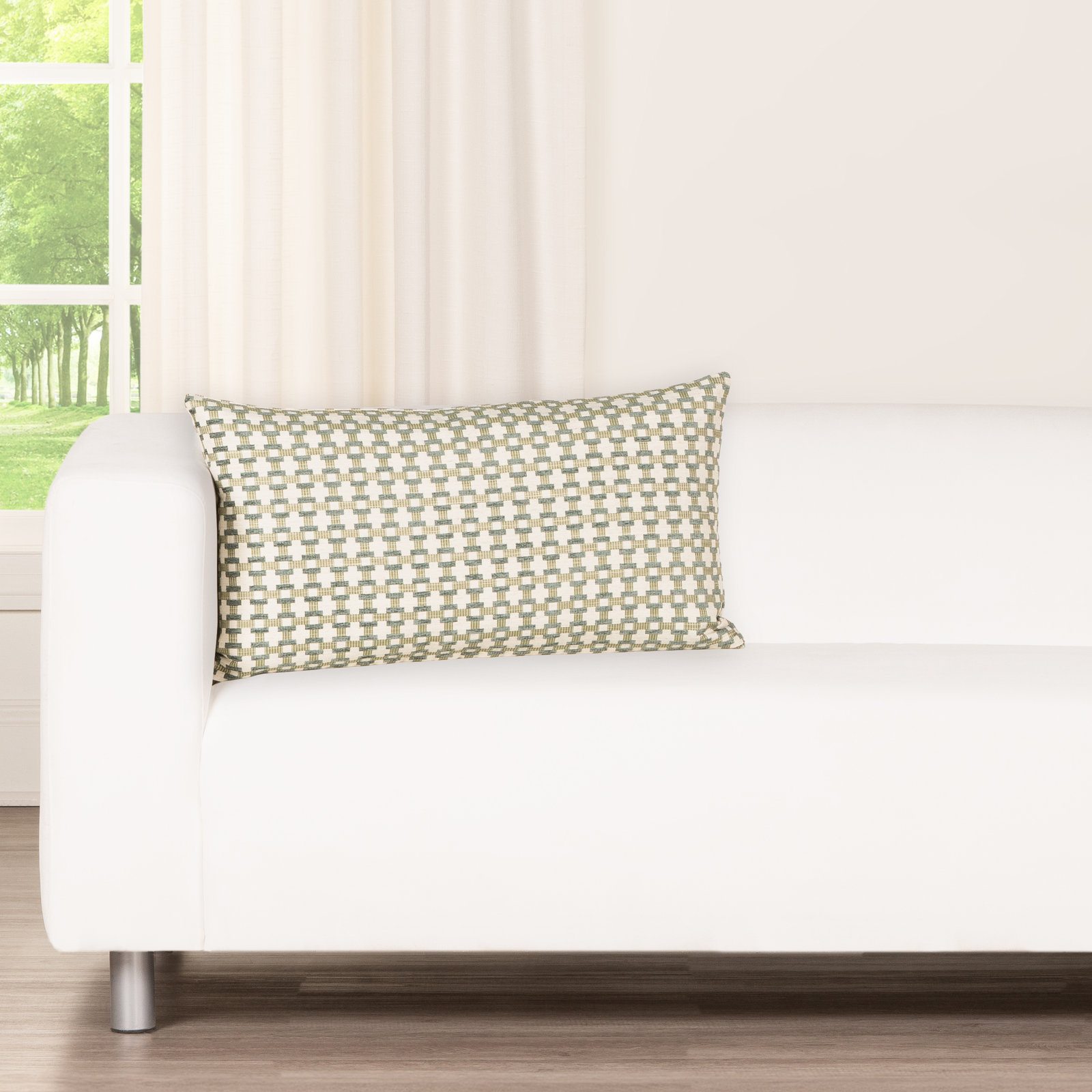 26" x 14" Throw Pillow, Green Geometric, Polyester