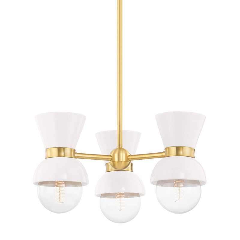 Gertrude 3-Light Aged Brass and Gloss Cream Sputnik Chandelier