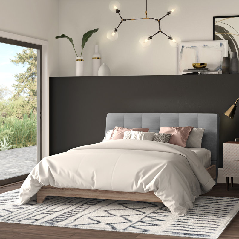 Aitken Upholstered Platform Bed, Light Gray, Queen