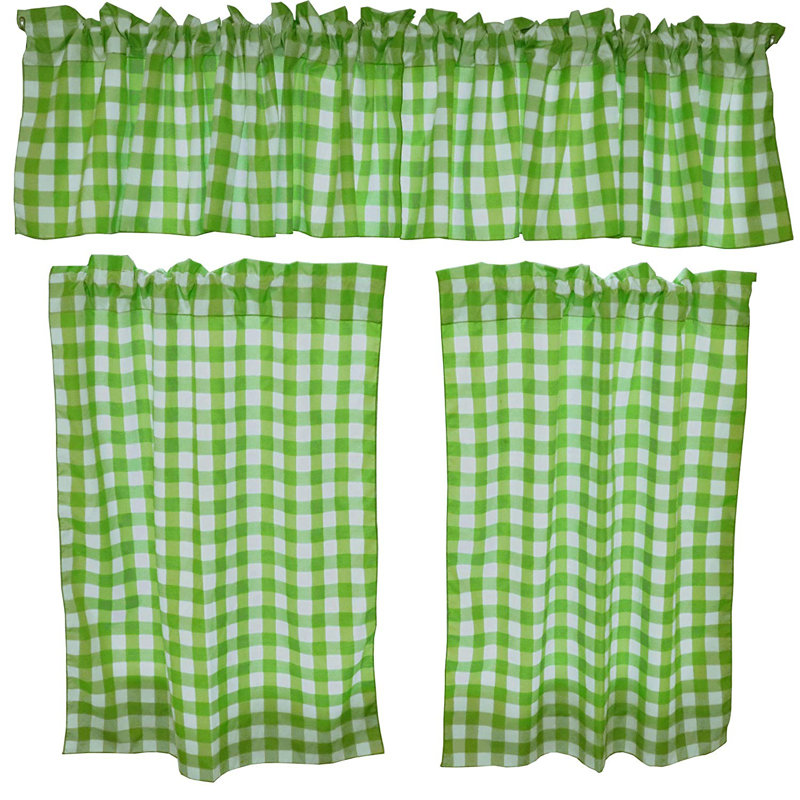 Ensemble de cantonnière en coton vichy 3 pièces, Vert lime