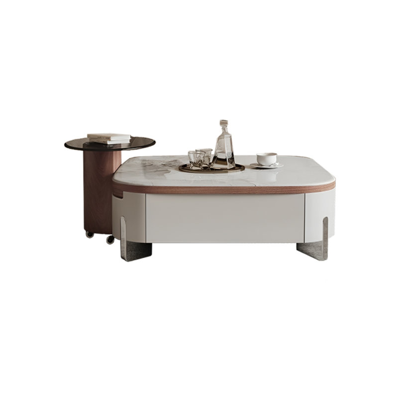 Extendable Marble Coffee Table with Drawers