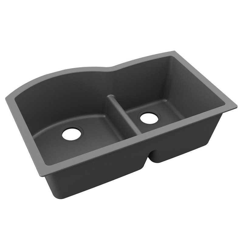 Elkay Quartz Classic 33" x 22" x 10" Double Bowl Undermount Sink with Aqua Divide, Graphite, Graphite