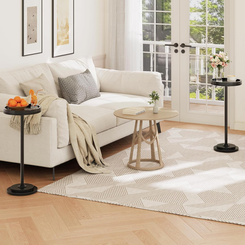Ensemble de 2 tables d'appoint à piédestal rond pour petits espaces, tables basses rétro pour salon, chambre à coucher et canapé