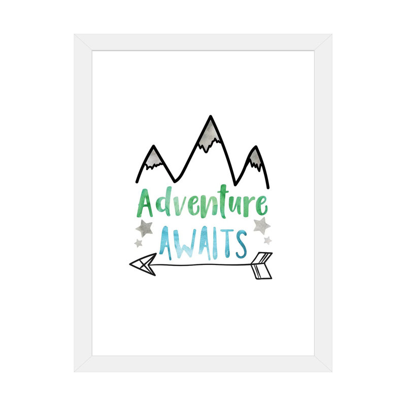 «Adventure Awaits», reproduction d'art textuel, H 24 po x l 16 po x P 1 po, Papier encadré blanc, Blanc