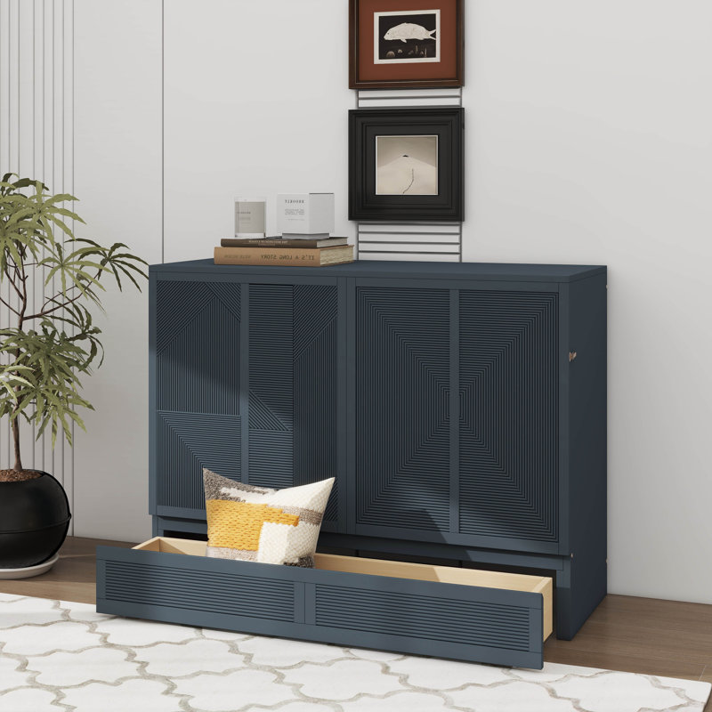 Armoire murale Murphy avec station de charge USB et grand tiroir de rangement, lit escamotable escamotable escamotable, Blanc