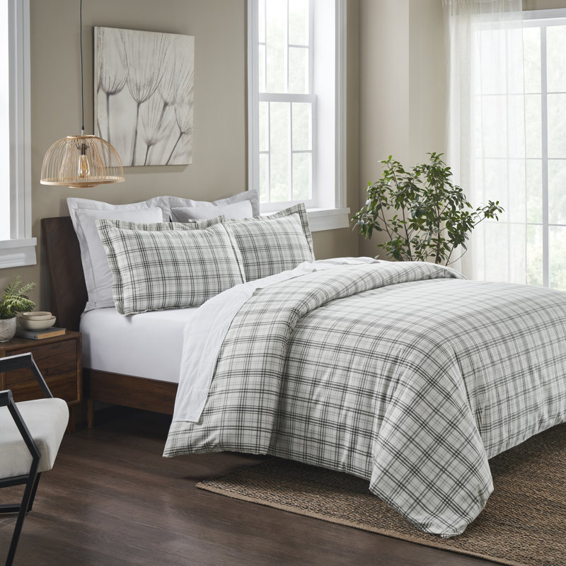 Ensemble de housse de couette 100% coton écossais moderne, Housse de couette très grand / très grand califo, Gris anthracite