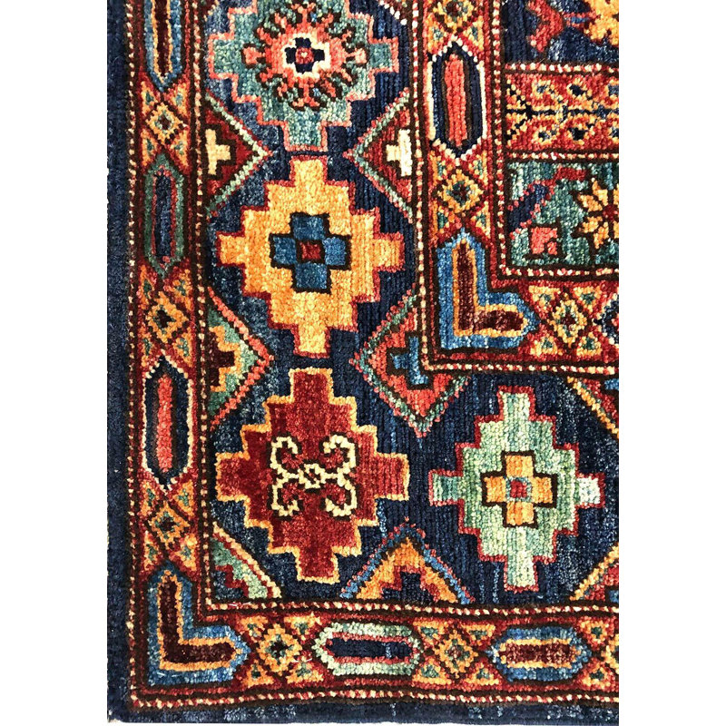 Tapis unique nouvel âge 3 pi 1 po x 5 pi bleu / émeraude / bleu marine Kurd
