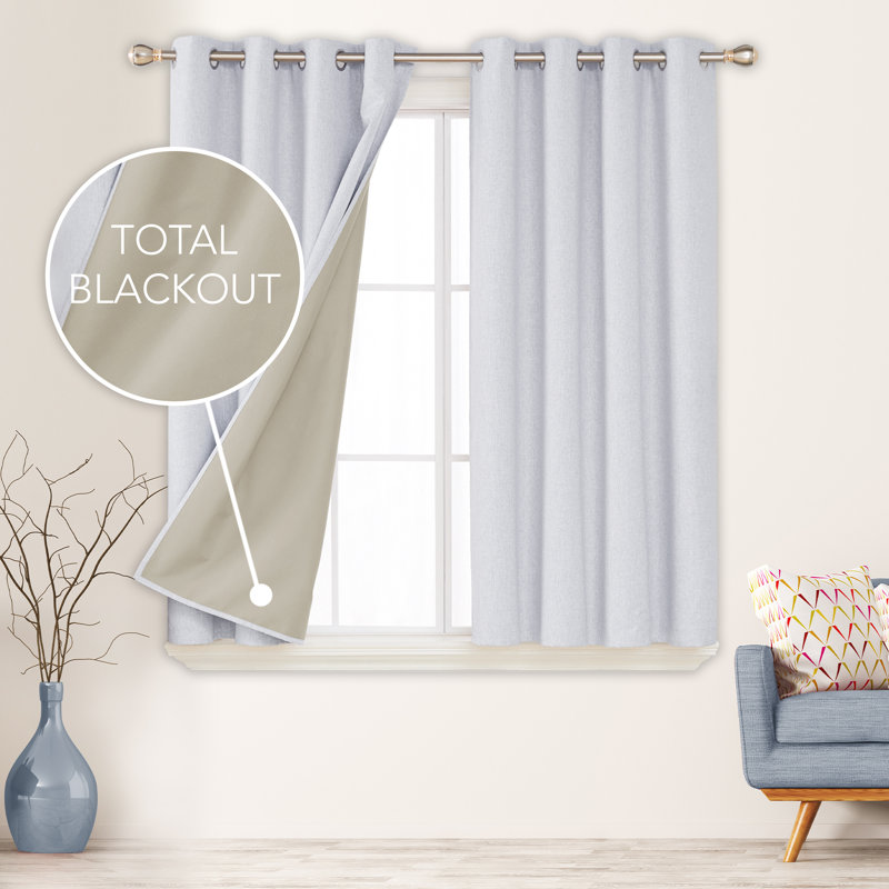 Lythrodontas Faux Linen Total Blackout Curtain Panels, 52" W x 54" H, Gray