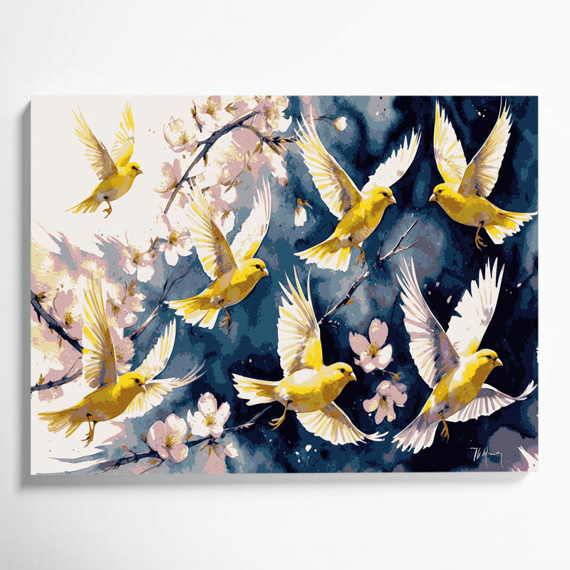 «Birds», reproduction d'art sur toile beige canari, 12" H x 18" W