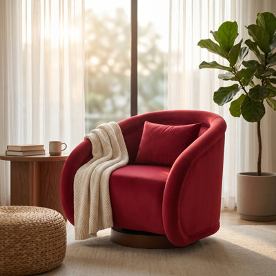 Swivel Accent Chair, 360-degree Swivel Barrel Chair with Teddy Upholstery, Comfy Pumpkin-Shaped Swivel Chair for Living Room, Bedroom, or Office
