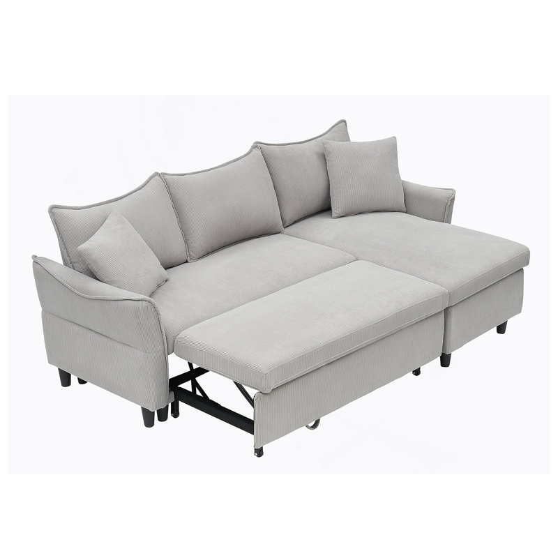 Igoris Corduroy Sectional Left Hand Facing, Gray Corduroy, Left Hand Facing