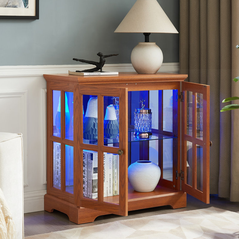 Tall Accent Cabinet With Glass Door, Dark Oak