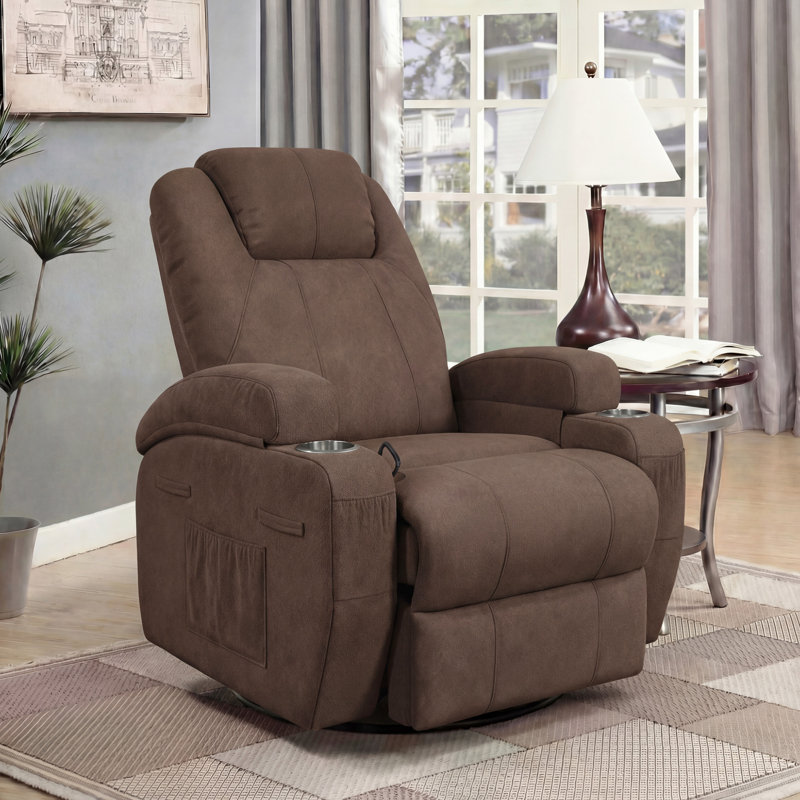 Reclining  Massage Chair with Swivel and Rocking Function, Brown Canvas