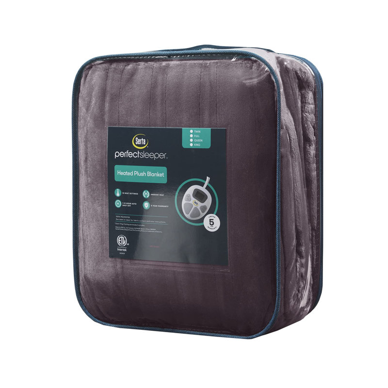 Serta Parsa Heated Plush Blanket, Twin, Prune