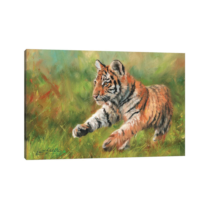 Tiger Cub Running by David Stribbling - Wrapped Canvas Gallery-Wrapped Canvas Giclée, 152.5 cm H x 101.5 cm W