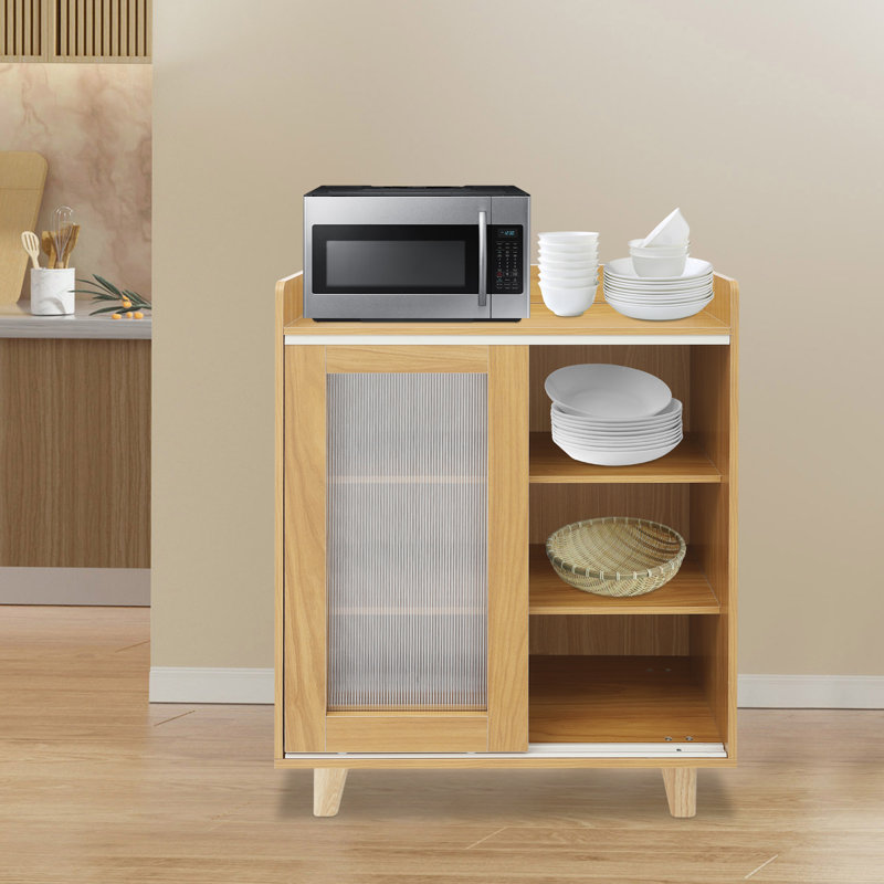 Organisateur de rangement de cuisine sur pied au sol couleur noyer, Jaune