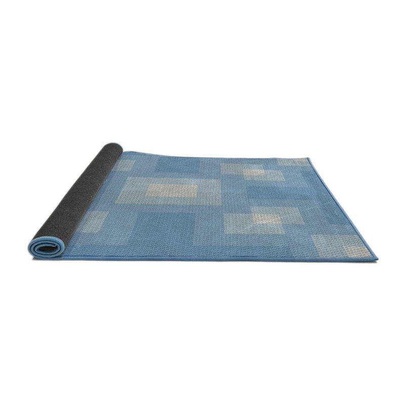 Tapis bleu à motif géométrique Tesoro, Rond 7 pi