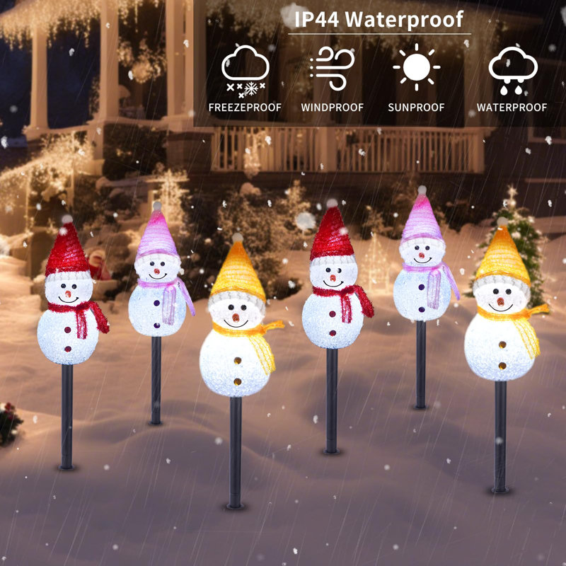 Set of 3 Solar LED Snowman Pathway Lights - Waterproof Christmas Decorations