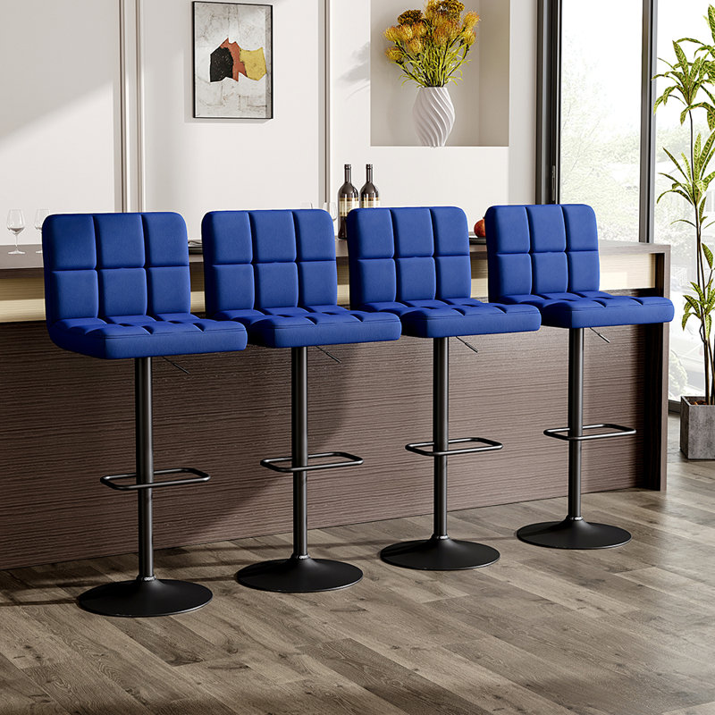 Myda Swivel Upholstered Adjustable Height Counter Stool with Metal Frame, Blue