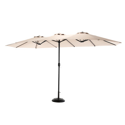 Large Rectangular 14.8 Ft Umbrella - Khaki Double Sided For Backyard Shade Patio Strong Support Outdoor Areas