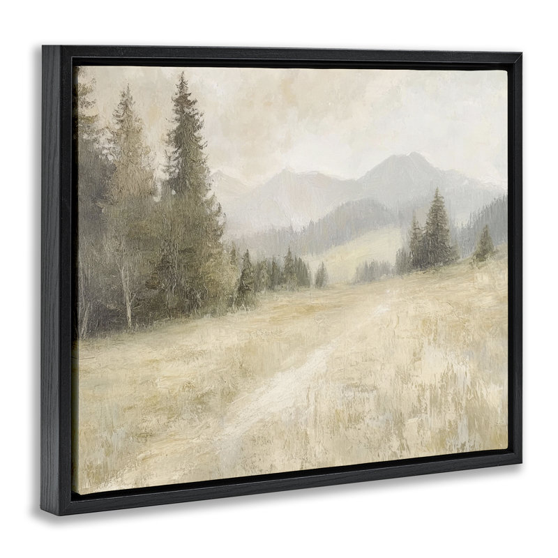 Cadre flottant «Fog on Mountain Valley», conception par Petal Prints Design, Cadre flottant noir de jais, H 17 po x l 21 po